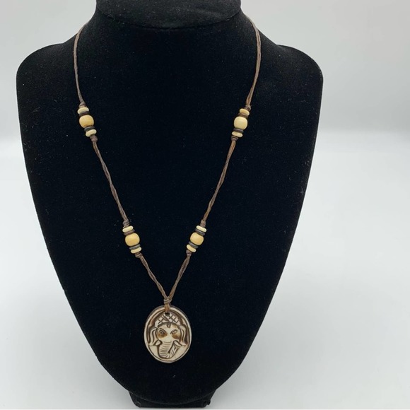 White Ganesh Bone Pendant Necklace - Picture 5 of 11